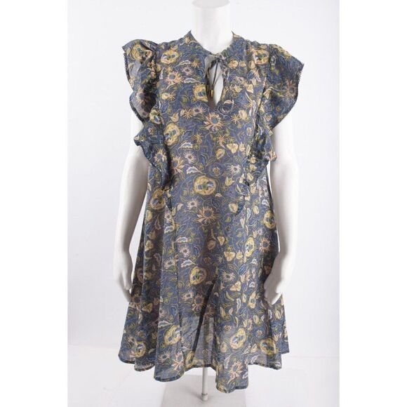 Chufy Womens Mona Embroidered Mini Dress M Navy Blue Floral Short Sleeve NWT - Picture 1 of 7